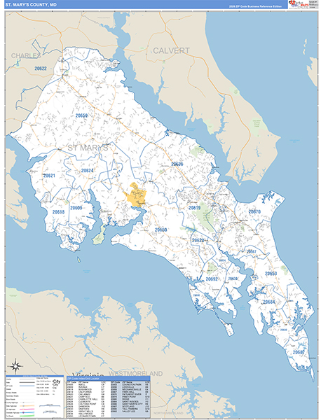 St. Mary's County, MD Zip Code Wall Map
